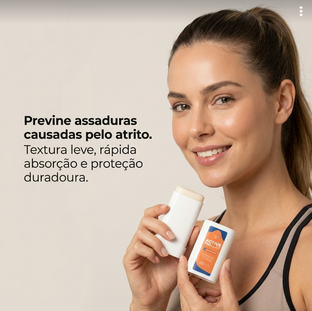 Active Pro previne assaduras causadas pelo atrito, com textura leve e rápida absorção