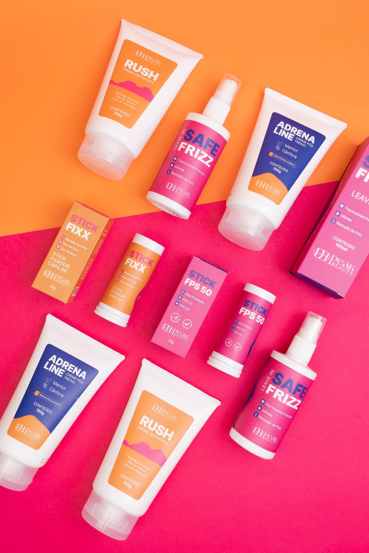 Linha Peak Beauty: Rush, Safe Frizz, Adrenaline, Stick Fixx e Stick FPS 50